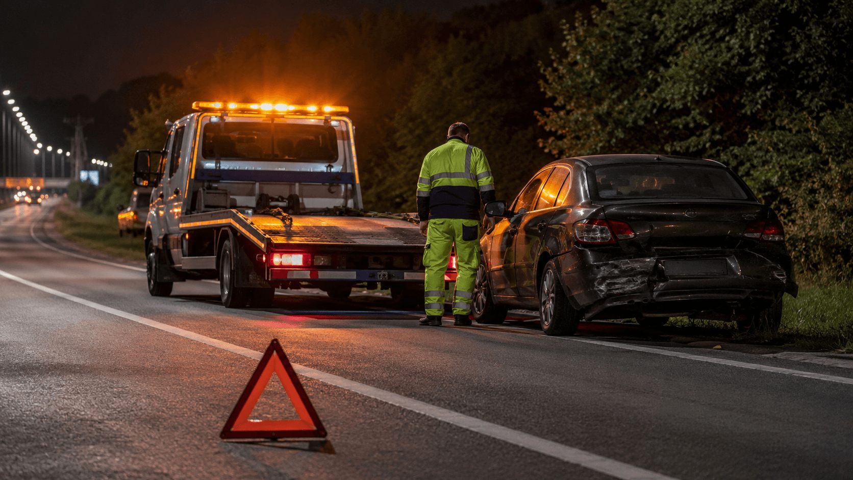 Nocna pomoc drogowa Lębork – laweta zabiera auto po kolizji