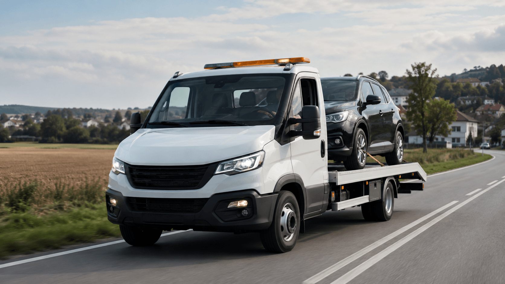 Laweta TarCar Lębork transportująca samochód osobowy